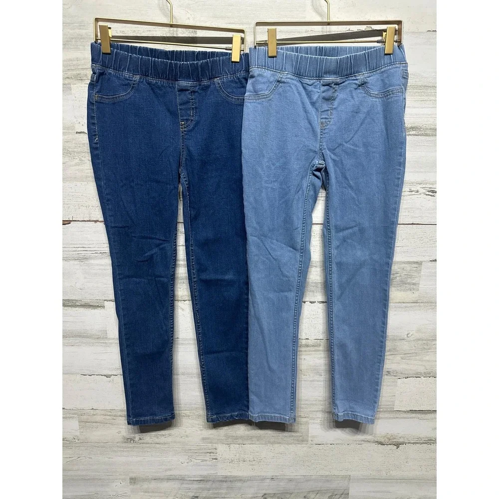 Cat & Jack Pull On Jeggings Girls Size 12 Blue Denim‎ Stretch Bundle EUC